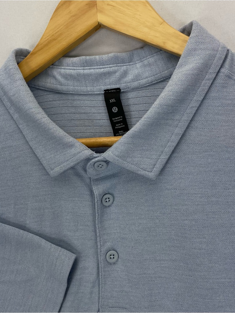 Lululemon Evolution Polo Pique Short Sleeve Size XXL Heathered Blue Stretch Golf